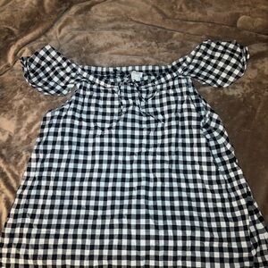 J. Crew Black and White Gingham Off-Shoulder Top